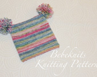 Bebeknits Petite Pompom Baby Hat Knitting Pattern in 3 Sizes