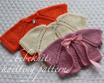 Bebeknits Bow Tie/Button Baby Cardigan Knitting Pattern (Worsted Weight Yarn)