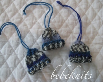 Hand Knit Miniature Hat Christmas Ornaments Set of 3