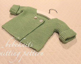 Patrón de tejido de cárdigan de dos botones para recién nacidos Bebeknits Deauville