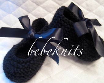 Hand Knit Black Tap Shoes for Baby