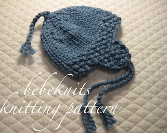 Bebeknits Quick Knit Ear Flap Baby Hat Knitting Pattern in 3 SIzes