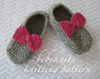 Bebeknits Bow Tie Normandy Toddler Slipper Knitting Pattern in 3 Sizes