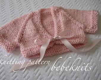 Bebeknits Sweet Newborn Front Tie Baby Cardigan Knitting Pattern in 3 Sizes