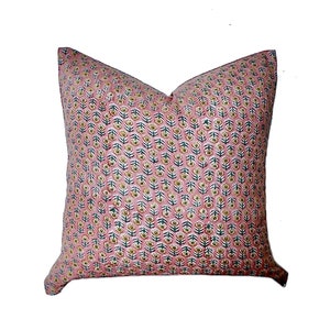 22&quot; 20&quot; 18&quot; Pinkish Peach Yellow Hand Block Print Pillow | Floral Botanical Pillow | Country Pillow | Farmhouse Home Decor | Pastel Decor