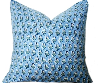 Blue Block Print Pillow Cover: Modern Lumbar Accent Pillow