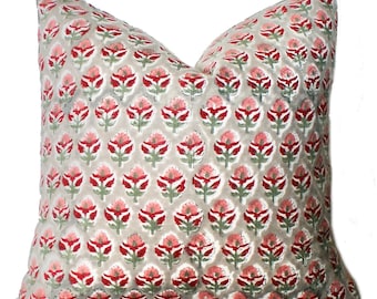 Block Print Pillow Cover: Modern Floral Accent, Light Grey