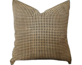 Hand Block Print Pillow Cover: Black Tan Modern Decor (20x20 - 22x22)