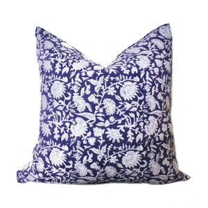18x18  22x22 Pair Purple Floral Hand Block Print Pillow Cover | Purple Flower Pillow | Modern Boho Pillow Decor | Front Back Same Fabric
