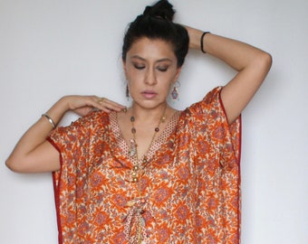 Mulberry Silk Kaftan: Orange Grey Maxi Dress, Plus Size Robe