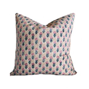 14x36- 18&quot;-20&quot;-22&quot; Tan Coral Pink Floral Hand Block Print Pillow | Botanical Pillow | Modern Pillow | Farmhouse Decor | Eclectic Home Decor