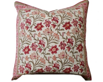 26x26 Indian Hand Block Print Cushion Cover, Dull Pink and