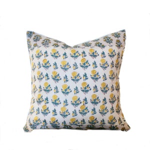22x22 White Kantha Hand Block Print Pillow | Indian Pillow | Floral White Pillow | Modern Pillow | Farmhouse Decor | Floral Accent Pillow