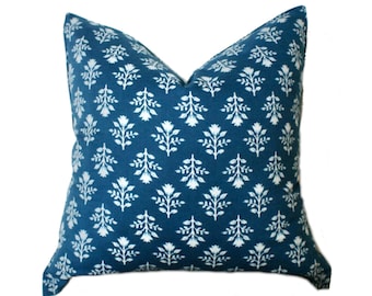 Indigo Floral Pillow Cover: Hand Block Print Indian Cotton