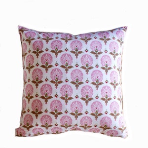 16"-18"-20"-22" Pink Hand Block Print Floral Pillow Cover | Botanical Pillow | Modern Pillow | Farmhouse Decor | Bohemian Home Decor