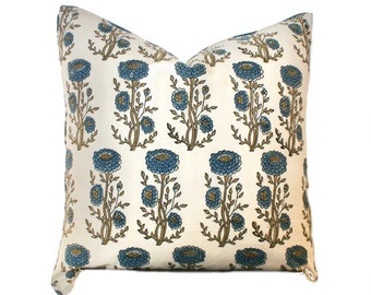 Indigo Floral Pillow Cover: Hand Block Print Indian Cotton, 22x22