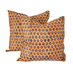 18x18 Pair Hand Block Linen Cotton Pillow Cover, Indian Loomed , Throw Pillow, Sham, Cushion Cover, Pillowcase, Pillow Shams, Cushion Case