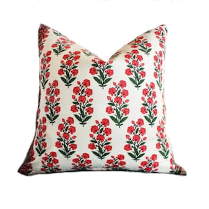 20x20 Hand Block Print Pillow // Hot Pink Pillow // Botanical Flower Pillow // Modern Pillow // Farmhouse Decor // Floral Accent Pillow