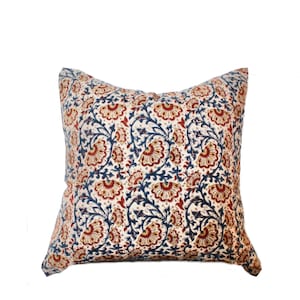 Hand Block Print Pillow Cover: Vintage Kalamkari Floral, 22x22