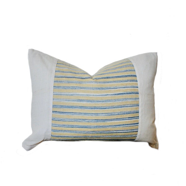 16x22 Hmong Pillow, Mud Cloth Pillow, Farmhouse Decor, Vintage Hempseed Linen Pillow, Minimalist Pillow, Neutral California Throw Pillow
