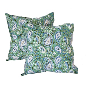 18x18 Pair Hand Block Linen Cotton Pillow Cover, Indian Loomed , Throw Pillow, Sham, Cushion Cover, Pillowcase, Pillow Shams, Cushion Case