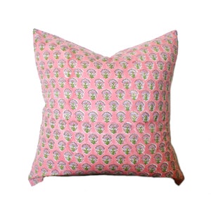 14x36 16&quot;-18&quot;-20&quot;-22&quot; Coral Blush Pink Hand Block Floral Pillow | Modern Boho Pillow | Farmhouse Eclectic Home Decor | Pink Lumbar Pillow