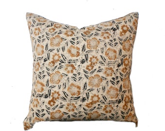 14x22-14x20-20x20-22x22 Beige Mustard Floral Pillow Cover | Modern Block Print Pillow | Farmhouse Pillow | Floral Pillow Cover | Boho Cover