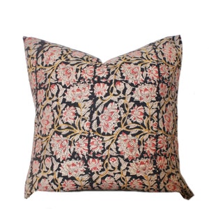 20x20 // 22x22 Hand Block Pillow // Botanical Pillow // Black Floral Pillow // Boho Pillow // Kalamkari Pillow // Rust Yellow Pillow