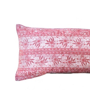 22x22 | 14x36 Pink White Hand Block Print Pillow Cover | Block Print Pillow | Fall Floral Pillow | Farmhouse Floral Pillow | Lumbar Pillow