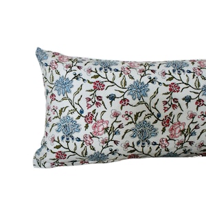 18x18-14x36 Pink White Blue Block Print Pillow Cover | Block Print Lumbar Pillow | Fresh Decor Pillow | Lumbar Pillow Decor | Eclectic Decor
