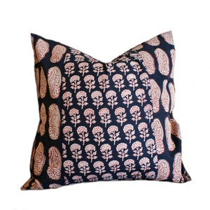 Pair Black Floral Pillow | Block Print Floral Throw Pillow Cover | Black Red Floral Pillow Cover | Transitional Style | Farmhouse Modern