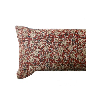 14x36 16x36 18x18 Red Blue Linen Kalamkari Hand Block Pillow | Block Print Lumbar Pillow Cover | Neutral Decor Pillow | Eclectic Decor