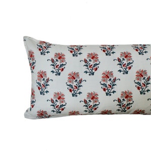 18x18-14x36 Pink White Red Block Print Pillow Cover | Block Print Lumbar Pillow | Fresh Decor Pillow | Lumbar Pillow Decor | Eclectic Decor