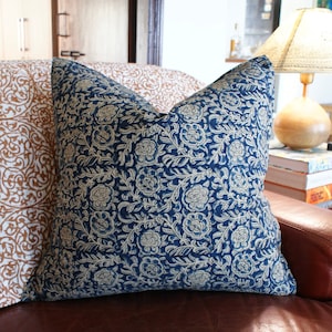20x20 - 16x26 Hand Block Print Pillow | Botanical Pillow | Kalamkari Pillow | Bohemian Pillow | Farmhouse Country Home Decor | Indigo Pillow