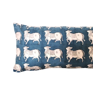 14x36 14x20 16x20 Ink Blue Block Print Pillow Cover | Block Print Lumbar Pillow | Fresh Decor Pillow | Lumbar Pillow Decor | Eclectic Decor