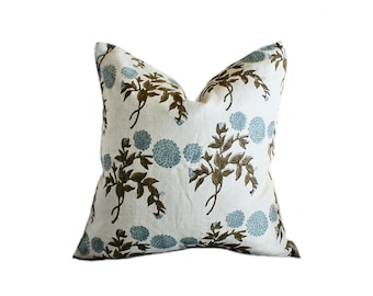 Linen Block Print Pillow Cover: Mid-Century Modern Floral
