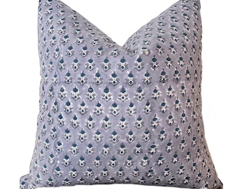 Purplish Blue Block Print Pillow Cover: Modern Lumbar Accent Pillow, Various Sizes