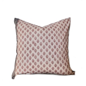 Hand Block Print Pillow Cover: Red Flower Booti, Indian Boho Decor