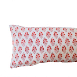 18x18-14x36 White Red Hand Block Pillow Cover | Block Print Lumbar Pillow | Fresh Decor Pillow | Lumbar Pillow Decor | Eclectic Decor