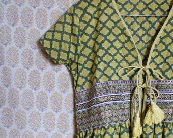 Hand Block Print Organic Cotton Dress: Boho Chic Indian Voile Midi