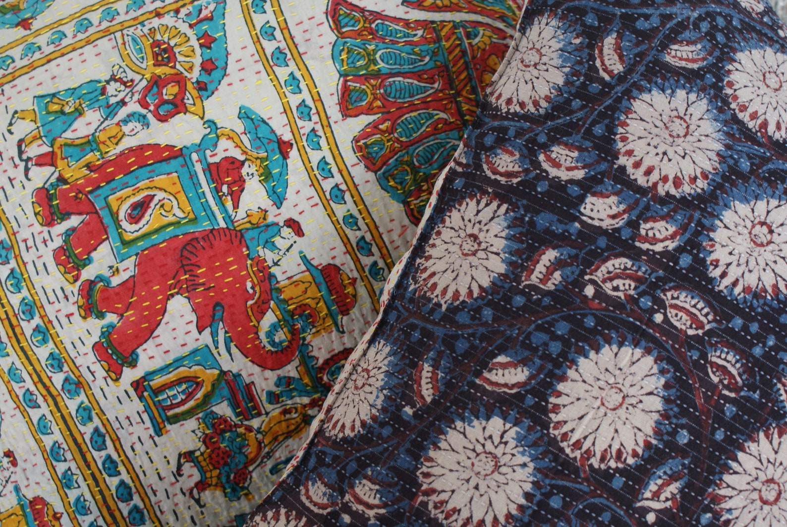 Pair Pure Silk & Organic Cotton Pillow Covers Indian Kantha Etsy