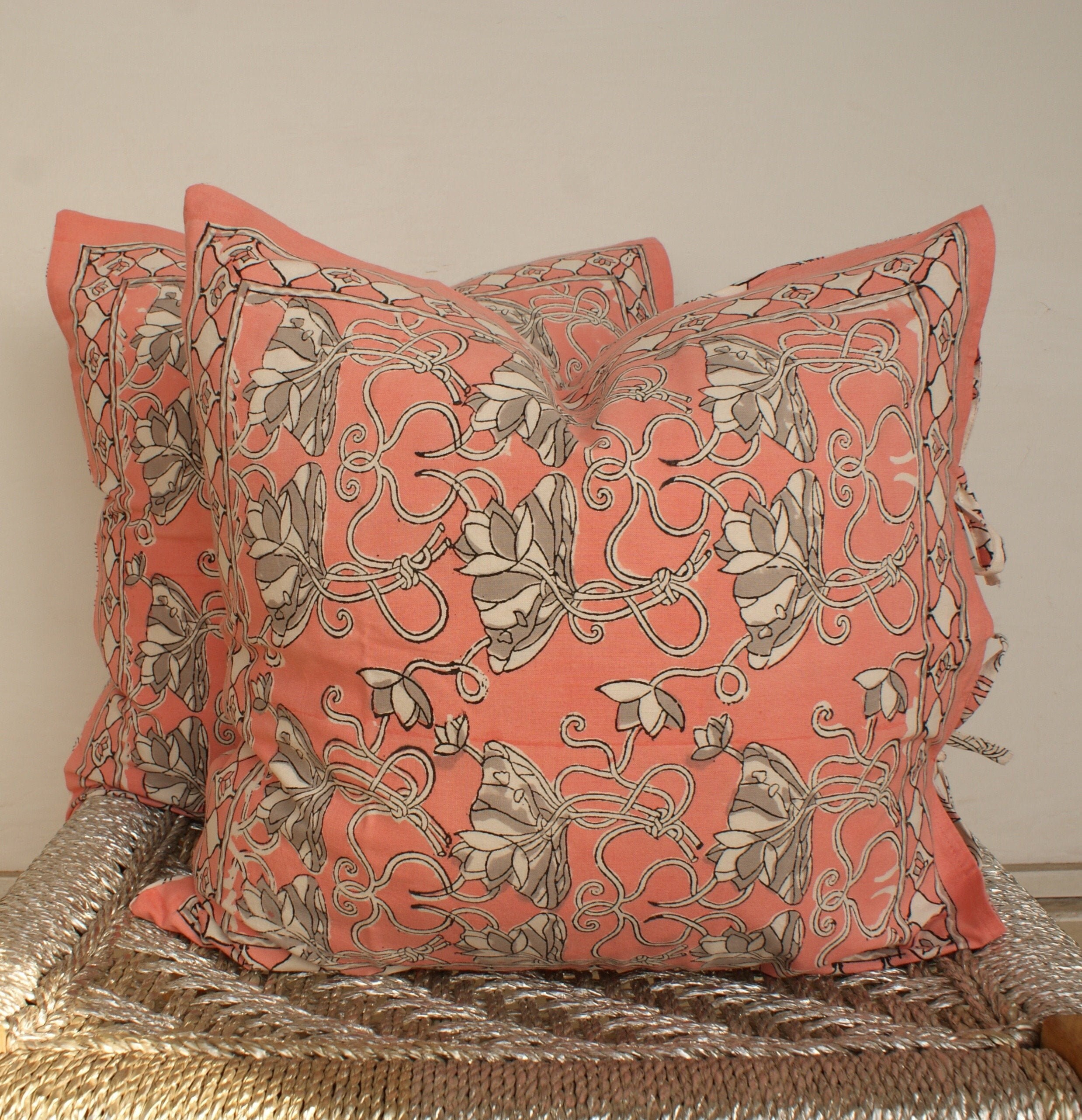 Pair Indian Hand Block Print Throw Pillows Cotton Gorgeous Etsy