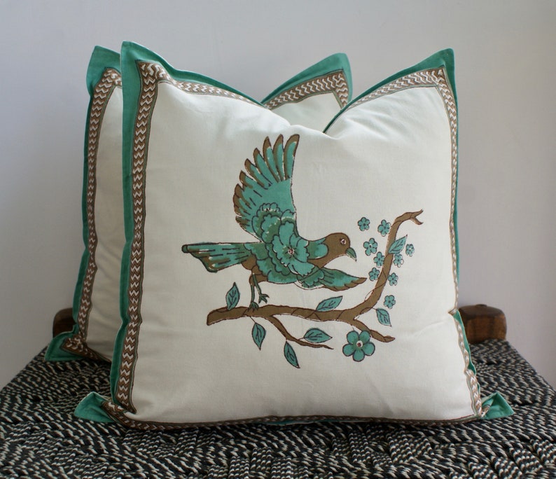 18x18 Pair Hand Block Print Throw Pillows Organic Cotton Etsy UK