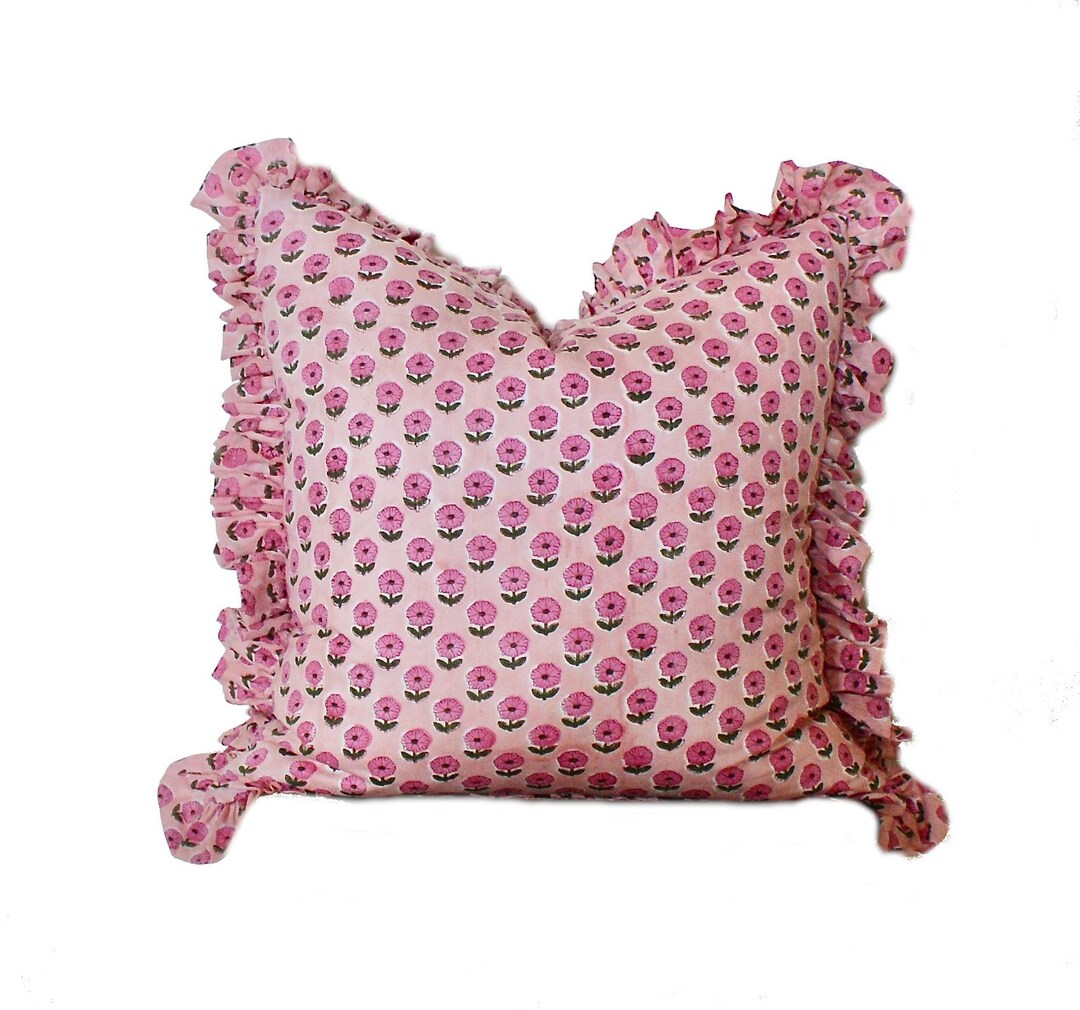 Pair Pink Ruffled Edge, Gathered Edge, Mid Century Modern Accent ...