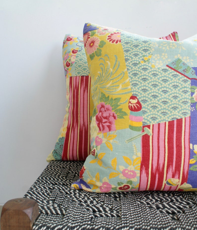 20x20 PAIR Printed Linen Pillow Covers Hemp Linen Throw Etsy