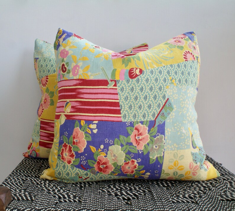 20x20 PAIR Printed Linen Pillow Covers Hemp Linen Throw Etsy