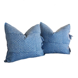 18x18 Pair Indian Hand Block Print Pillow,  Purple Blue Print, Cushion Cover, Pillow Cover, Bohemian Pillow, Farmhouse Decor, Modern Pillow