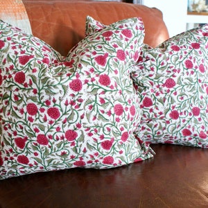 18x18 Pair Hand Block Print Pillows Organic Cotton, Brown Dark Green Print, Cushion Shams, Cushion Cover, Pillow Cover, Bohemian Decor