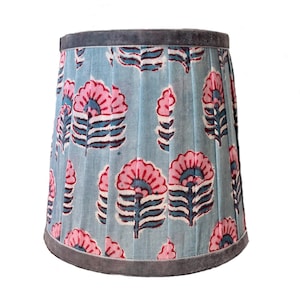 Blue Pink Pleated Shades, Floral Pleated Chandelier Shade -Custom Made-To-Order-Home Decor-Floral Gathered Lampshades, Empire Lampshade