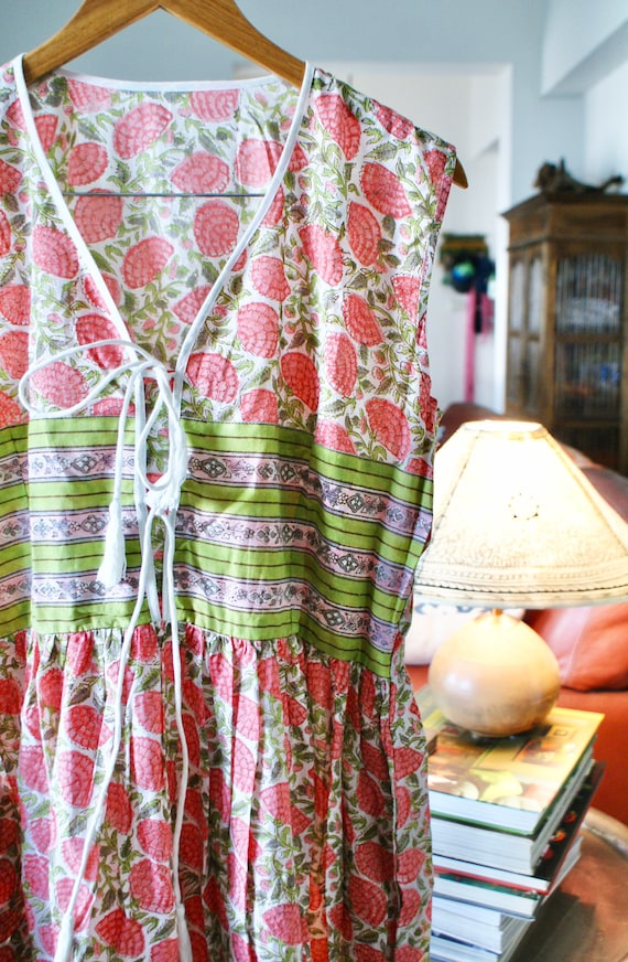 indian cotton voile dresses Women Baby Pink Cotton Voile printed Tiered Maxi Dress.-3709BLUE-S